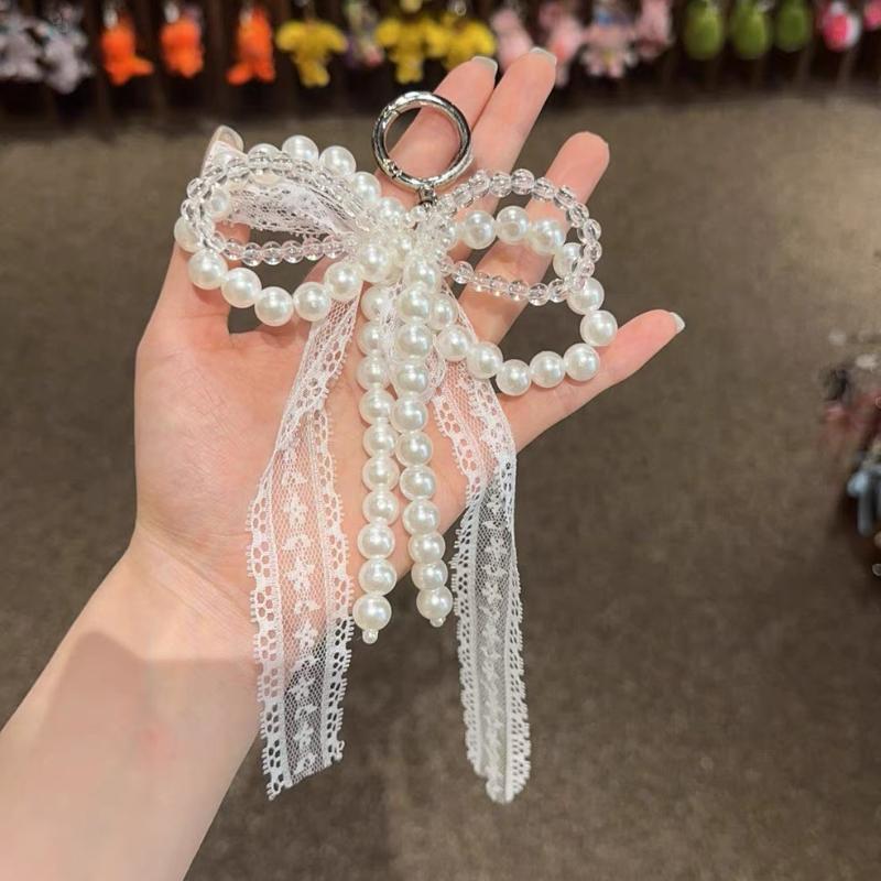 New Korean Sweet Pearl Bow Keychain Heart Pendant Keyring Y2K Aesthetic Key Holder for Girls Bag Pendant Accessories