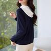 Contrasting Color Fake Two-piece Hooded T-shirt In Autumn New Casual Design Loose and Versatile Long-sleeved T-shirt for Women