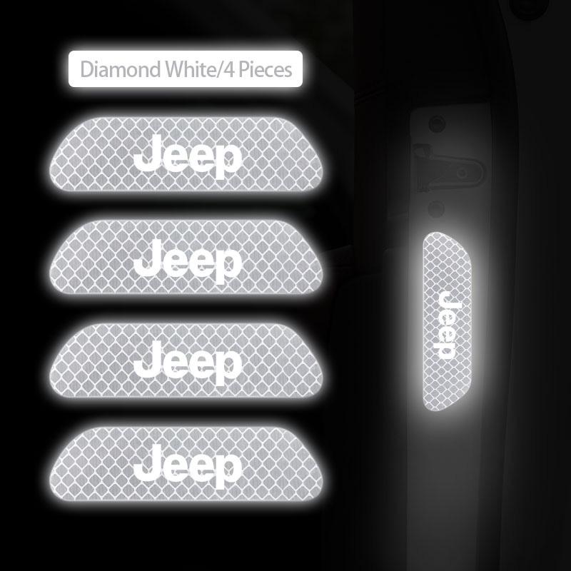 Cup Holders 4Pcs Car Safety Warning Stickers Night Reflection Mark Decals For Jeep Grand Cherokee Wrangler JK Gladiator Compass