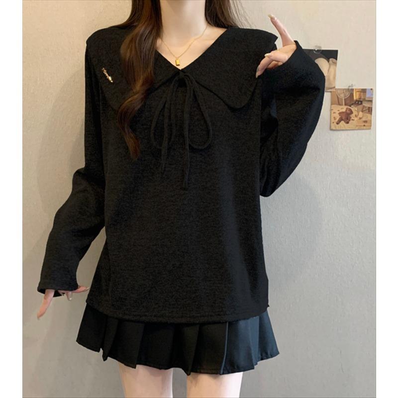 

Korean Style Youthful Blouse Long Sleeve T Shirt Spring Autumn Loose Fit Fashion Top XXXL чорний
