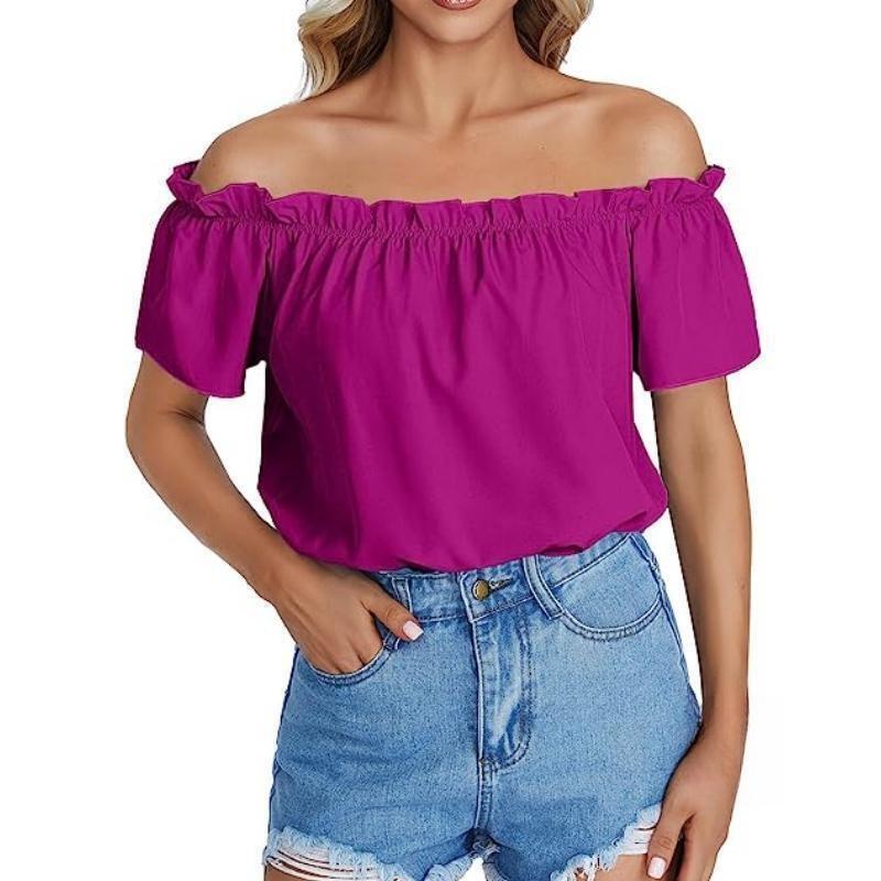 Women S Off Shoulder Ruffle Short Sleeve Blouse