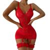 Erotic Lingerie For Women Sexy Costume Garter + Thong Set Lace Mesh Nightie Deep V Suspenders Baby Doll Dress Porn Underwear Set