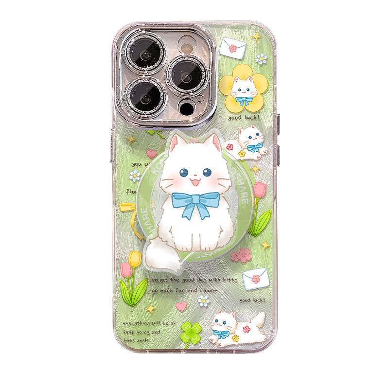 Cute Cats Suitable for IPhone16 IPhone Case 15promax Feather Magnetic Yarn Bracket 14 High-end Sense 13