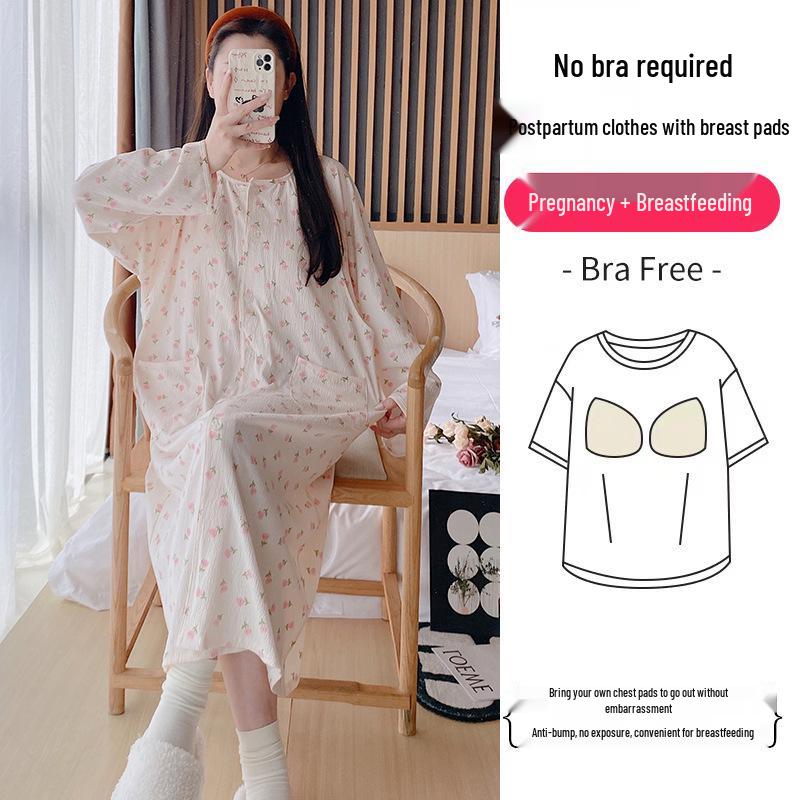 Long Sleeve Maternity Nightgown: Spring & Autumn Breastfeeding Pajamas with Cardigan for Pregnant Women
