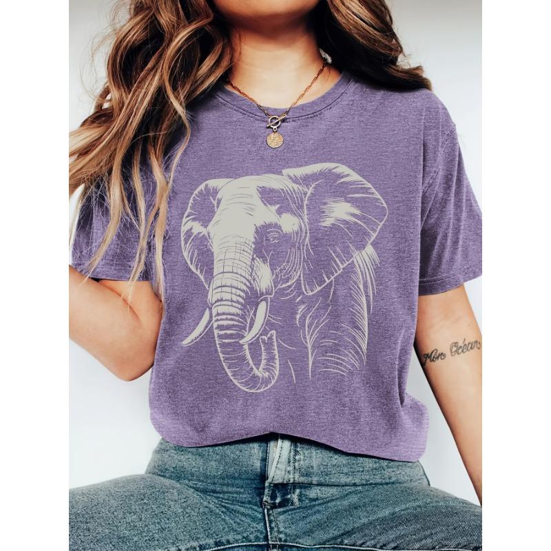 Sketch Elephant Head Print Women's T-Shirt