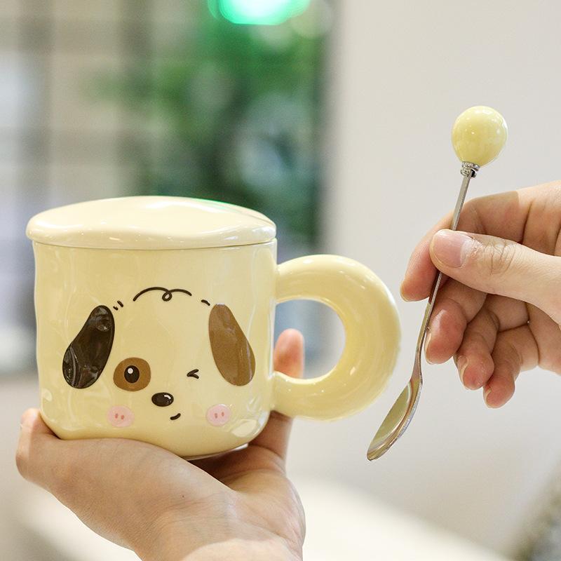 Cute Cartoon Puppy Mug with Lid Ceramic Cup To Give Girlfriend Birthday Gift High Appearance Meaningful Souvenir