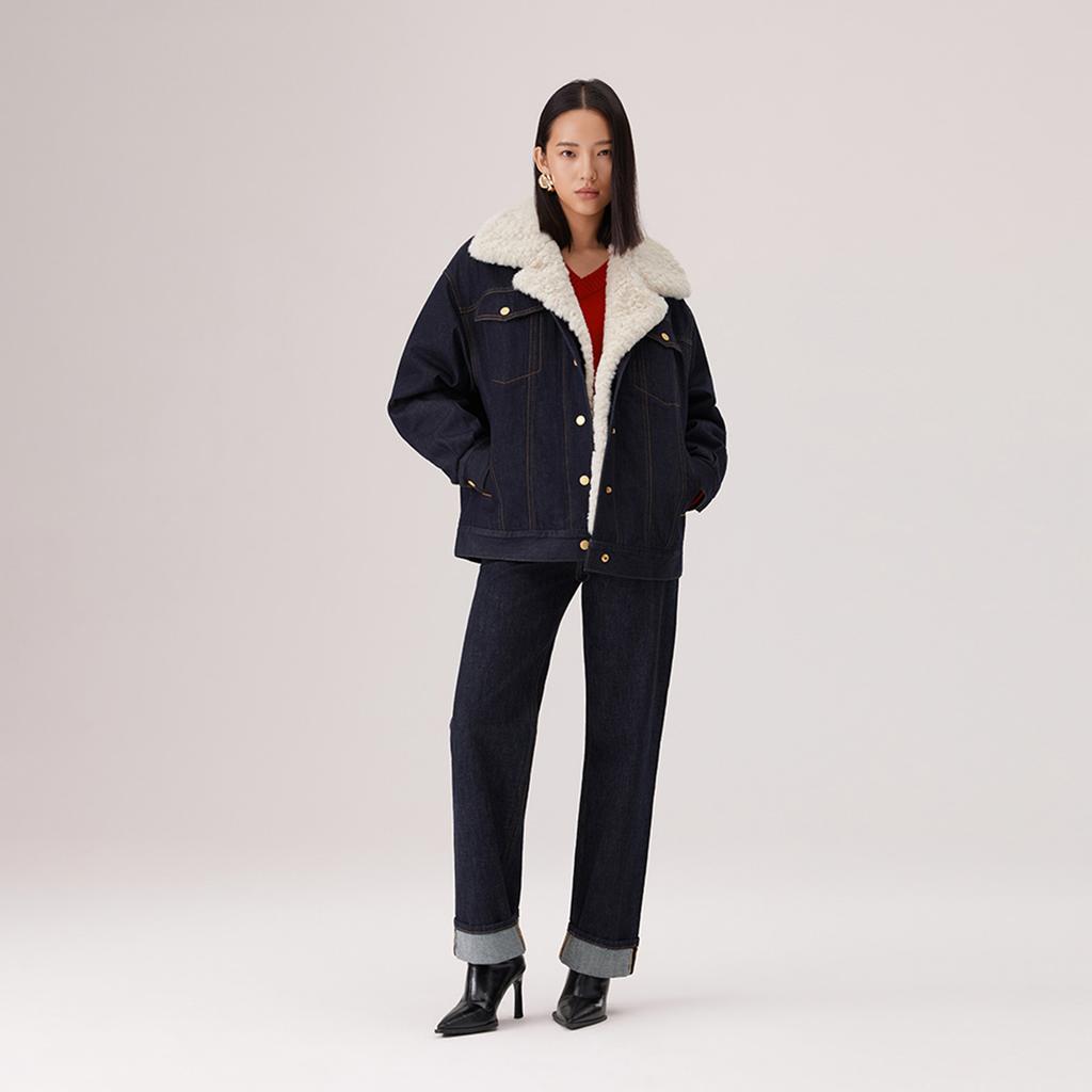 Levis Year Of The Horse Limited Edition Relaxed Comfortable Faux Shearling Denim Jacket Women jackets 006Q4-0000