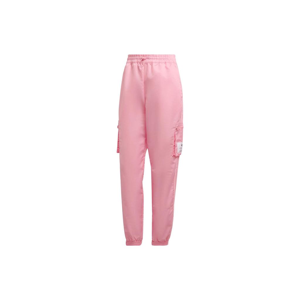 Adidas Originals Solid Color Pocket Logo Label Drawstring Cuff Sports Pants Women Bottoms Pink HL9068