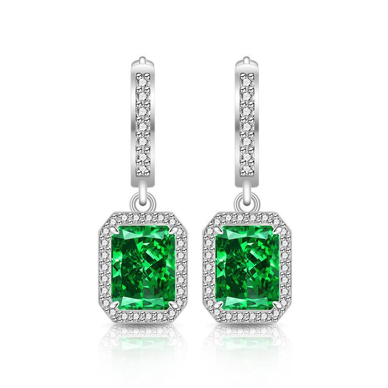 2026 Colored Treasure Ice Flower Cut High Carbon Diamond Square Earrings Plated with Real Gold Smart Luxury Ear Hook Ear Jewelry