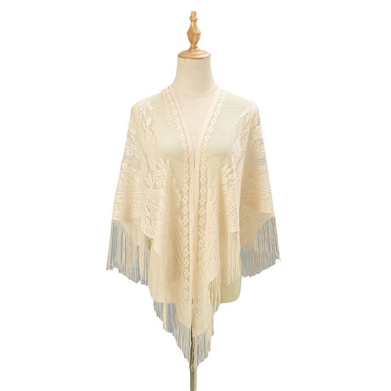 New hollow monochrome polyester triangle scarf women's popular hot-selling solid color with soft shawl