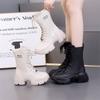 Leather thick-soled Martin boots women's autumn and winter fashion medium boots soft-soled lightweight velvet cotton boots