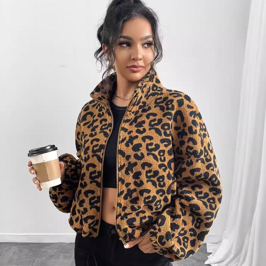Damen-Cardigan mit Leopardenmuster aus Kunstpelz, übergroße Plüschjacke mit Reißverschluss und Baddie-Style-Design, Y2K-Mode-Oberbekleidung für Streetwear
