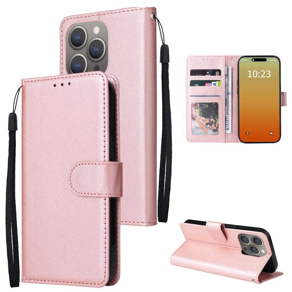 Applicable To iPhone16E Mobile Phone Leather Case 17Pro Leather Pattern Solid Color Card Insert Wallet Bracket Protective Case Three Cards