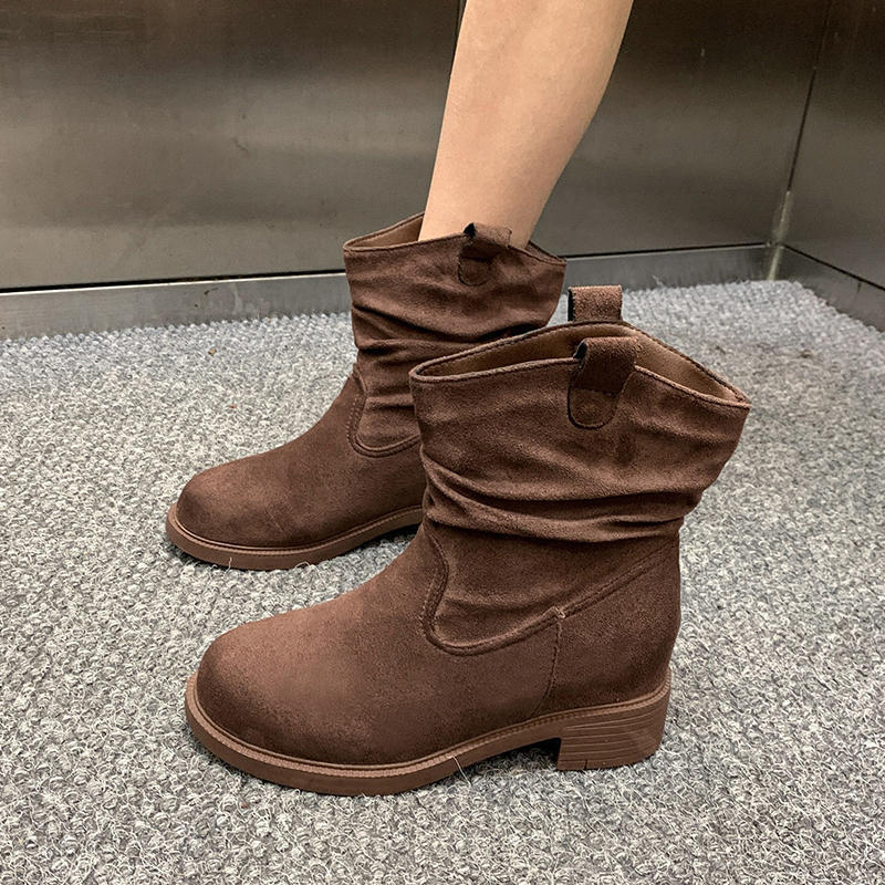 Short Boots Children's Coarse Heel Medium Tube Pile Boots Women's Summer 2025 New Autumn Merad Western Cowboy Martin Boots