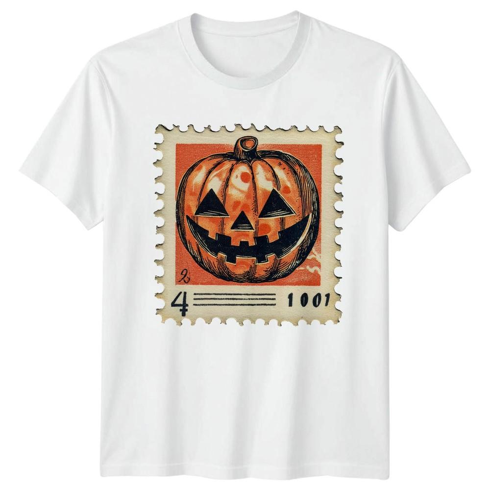 Halloween Pumpkin Stamp Holiday Unisexs TShirt Unisexs Graphic Tee Vintage Style S