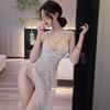Women Sexy Lace Slit Dress KTV Nightclub Princess Uniform OL Long Skirt Backless See Through Dance Wear Party Patckwork Dress