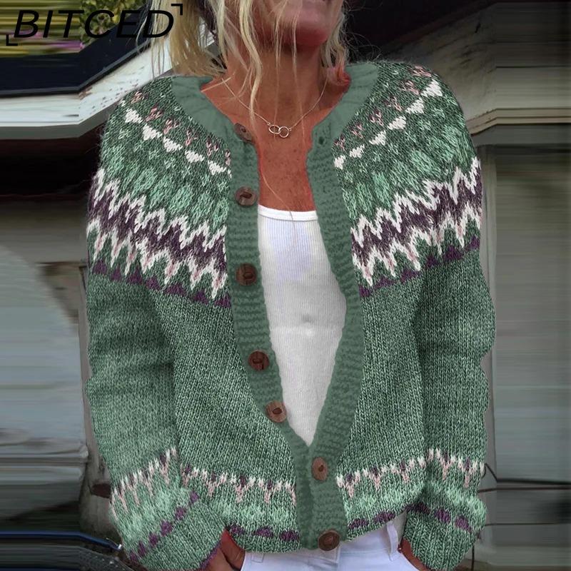 BITCED Women's Cardigan Sweater - Color-Blocked Oversized Knit Top