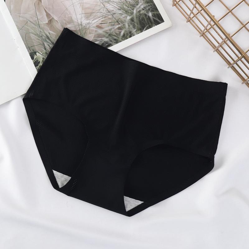 

Женские бесшовные трусы-слипы средней посадки из ледяного шелка с дышащими отверстиями и хлопковой ластовицей XL (100-120 jin) чёрный