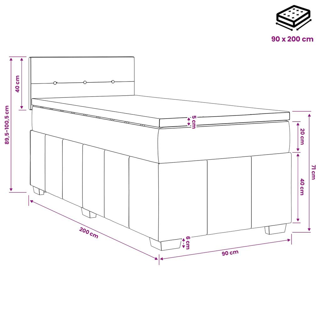 Box Spring Bed with Mattress Light Gray 90 x 200 cm Fabric