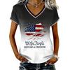 Women Casual V Neck Short Sleeve Pullover T Shirt Gradient American Flag Print Top Independence Day Patriotic Style Summer Tee