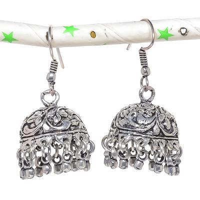 Natural Indian Look Jhumki Gemstone Silver Tribal Bali Earring 1.69" R6v90