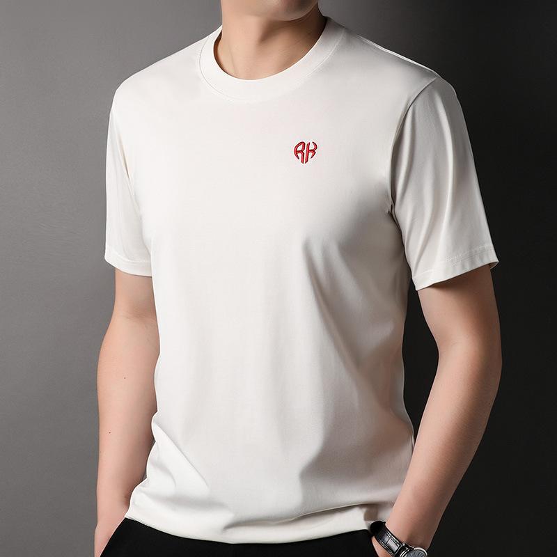 Summer New Men's Mulberry Silk Round Neck Casual Short-sleeved Loose T-shirt Men's Breathable Large Size Half-sleeved Men's Simple