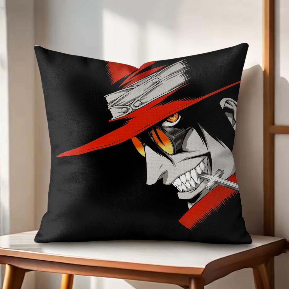 Anime HHellsingS Cushion Cover Natural Linen Organic Fabric DoubleSided Printing Couch Pillow Covers Home Decor