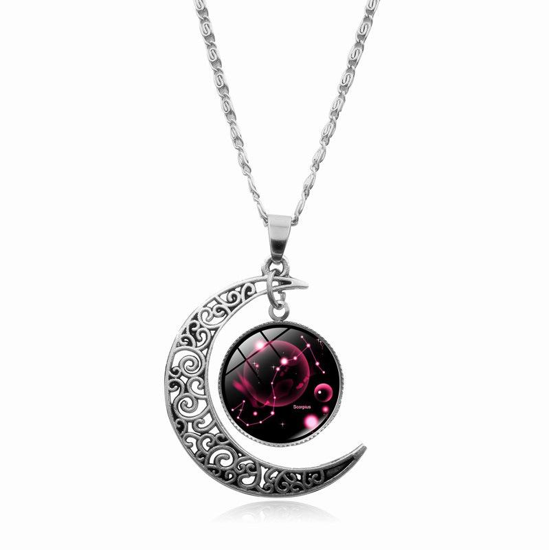 Twelve Zodiac Moonlight Gemstone Necklace Women's Fashion Accessory Collarbone Chain Birthday Gift