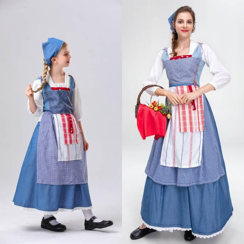 Girl Match Little Cinderella Cosplay Costume Halloween Clothing Match Plaid Blue