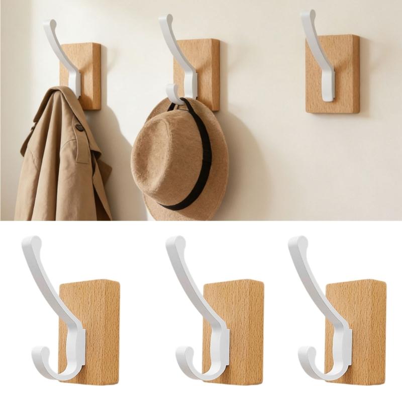 Space Saving Adhesive Hook for Bathroom Door Back Made of Natural Walnuts Wood Drillless Installation for Hanging Items