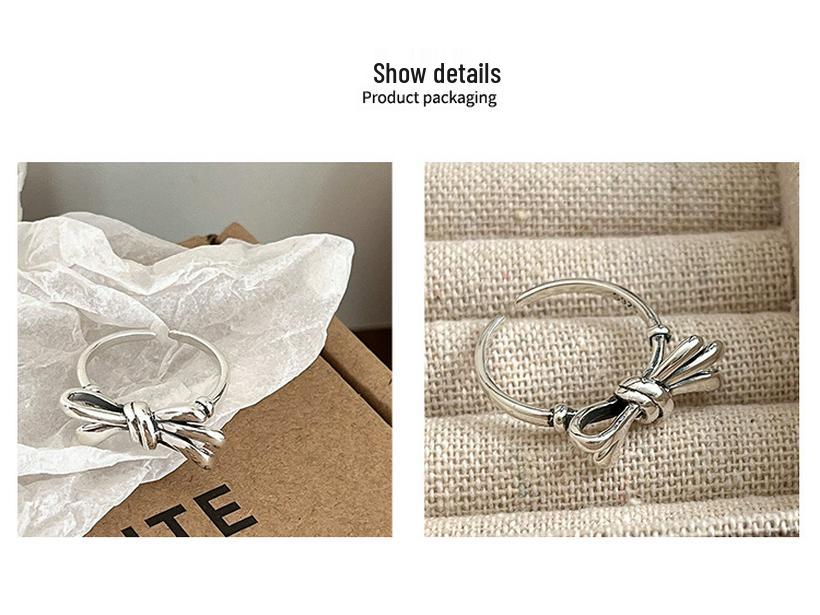 Yinruitai S925 Sterling Silver Bow Knot Ring - Autumn/Winter Retro Korean Women's Fashion.