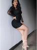 Spring/Summer 2025 Women's European/American Bodycon Dress - Sexy Square Neck, Mesh Long Sleeves