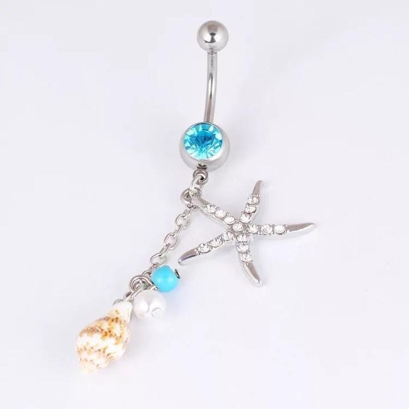 Dangle Surgical Steel Crystal Starfish Conch Body Navel Belly Ring Button Piercing Bar