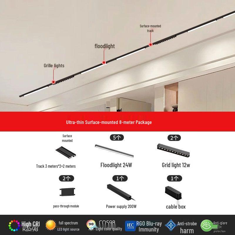 Ultra-Thin Surface-Mounted Magnetic Track Light Set for Living & Dining Rooms
