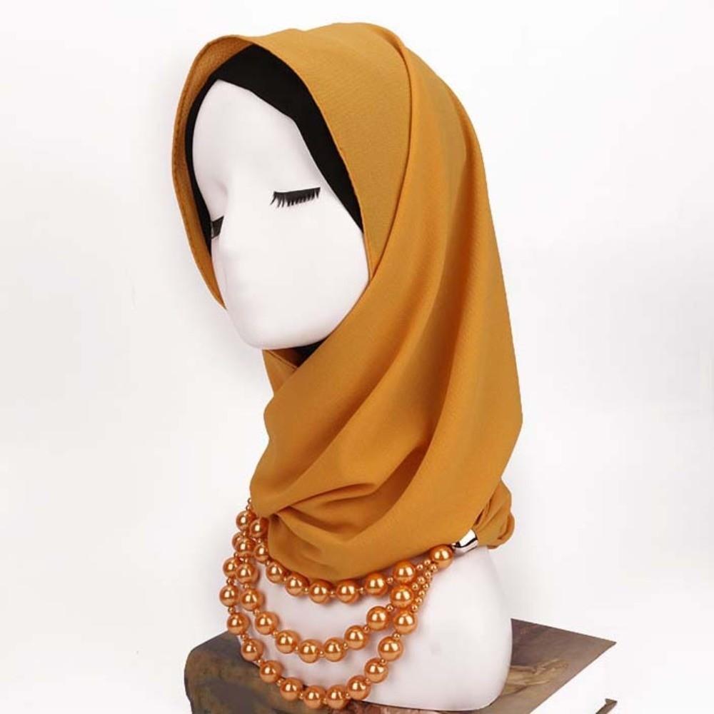 Layered Scarf Necklace Jewelry Two-in-one Chiffon Head Wrap Pearl Pendant Hijab Performance