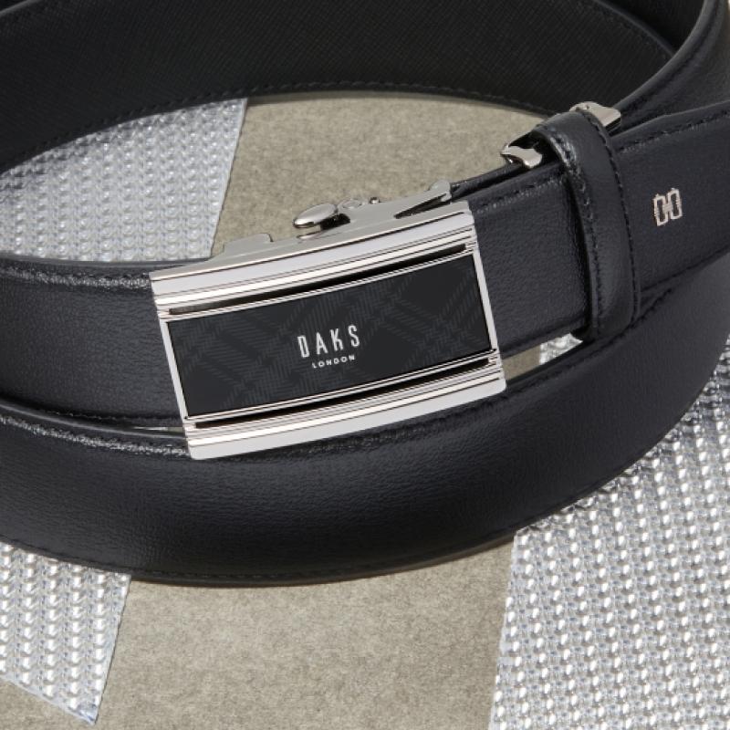 Daks Black Check Pattern Crystal Buckle Leather Automatic Belt Dbbe6e784bk