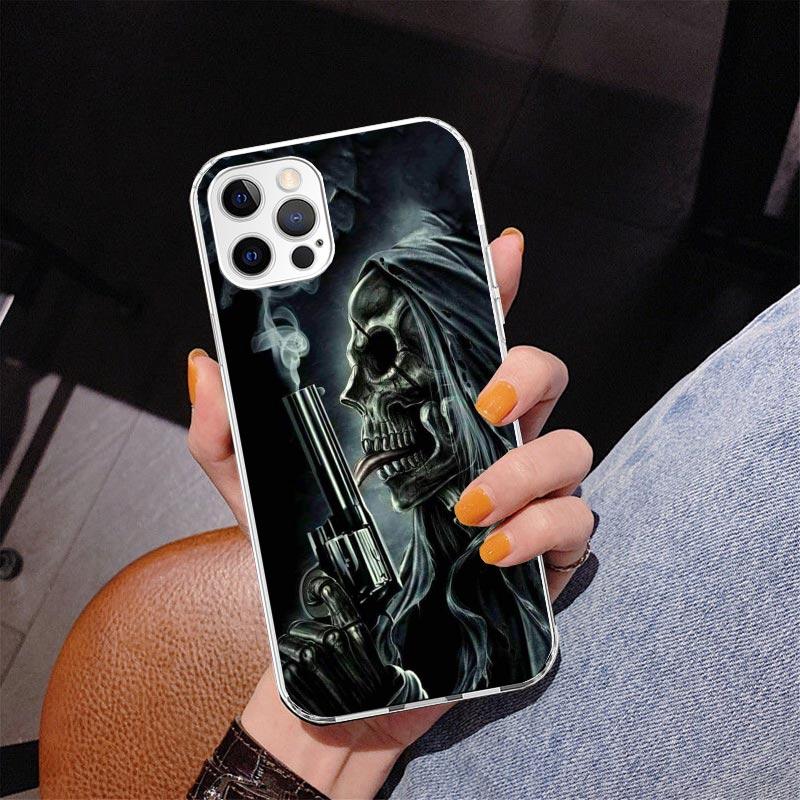 Reaper Skull Skeleton Gun Phone Case For iPhone 17 Air 16 Pro Max 16E 15 + 14 Plus 11 12 13 Mini 7 8 SE Gift Print Cover Fundas