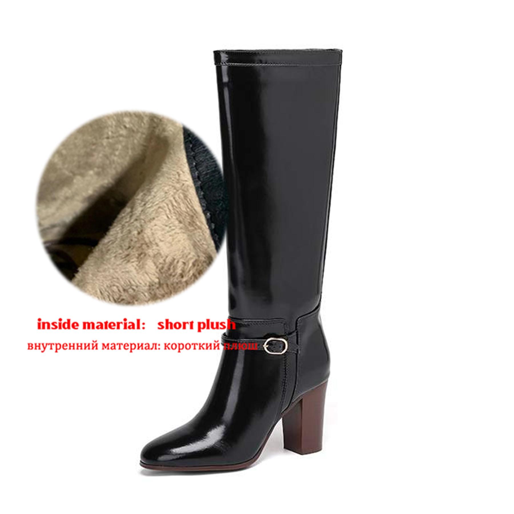 

Krazing Pot Cow Split Skin Round Toe thick high Heels Knight Boots Size 46 Size 45 Slip on Plus Size Women Metal Buckle Thigh High Boots 39