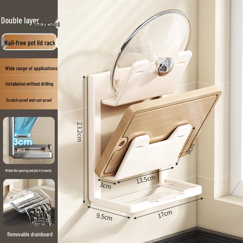 

Wall-Mounted No-Drill Suction Cup Kitchen Rack for Pot Lids & Cutting Boards