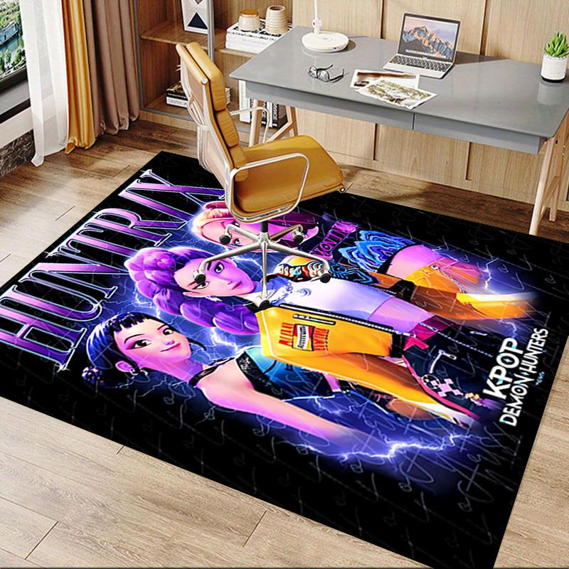 Huntrax Kpop Demon Hunters Carpet For Playroom Bedroom Living Room Sofa Home Decorkids Game Area Rug Nonslip Floor Mat