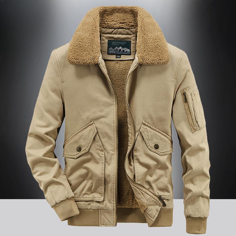 New Men's Jackets In Autumn and Winter Cotton-padded Jacket Washing Tooling Multi-pocket Padded Cashmere Men's Lambswool Coat.