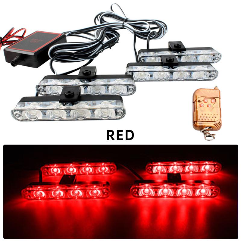 4 In 1 Rot Blau Notfall Blitzer Lichter Polizei Lichter 12V Mit Drahtloser Fernbedienung Blitz Kühlergrill Licht für Autos LKW Van SUV