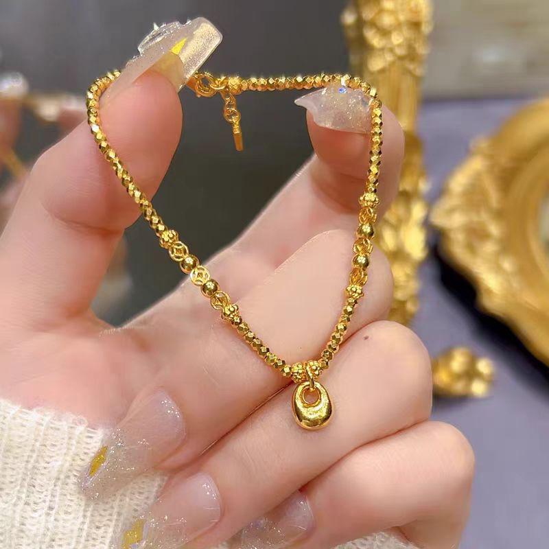 Golden Nuggets Women's Gold Disco Ball Beaded Bracelet - Crushed Silver Ancient Design Jewelry