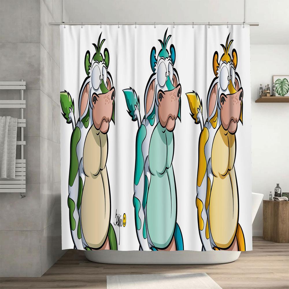 Animal Cartoon Shower Curtain Cute Cow Design for Bathroom Decor Waterproof Fabric with Hooks Various Sizes Available