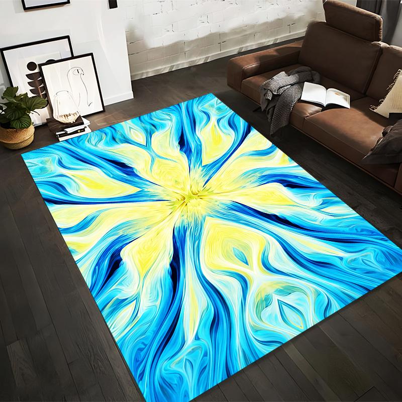 Abstrakter Teppich mit blau-gelbem Wirbelmuster für modernes Wohnzimmer Geeignet als Antirutsch für Wohnzimmer Schlafzimmer Sofas
