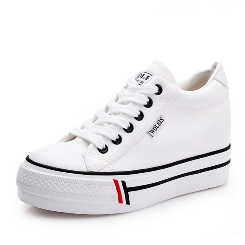 Women's Hidden Thick Soled Shoes, Women's High Heels, Casual Canvas Shoes, for Training, Outdoor Fashion, Spring and Autumn