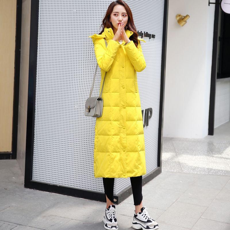 

Женский ультрадлинный зимний пуховик приталенного силуэта - Длина до колена, Большой размер, Теплое пальто не по сезону. L [110-120 lbs] жёлтый