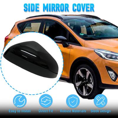 2Pcs Car Side Wing Rearview Mirror Cover Cap Decorate  Trim For Ford Fiesta MK8 2018    -2024 Carbon Fiber Black