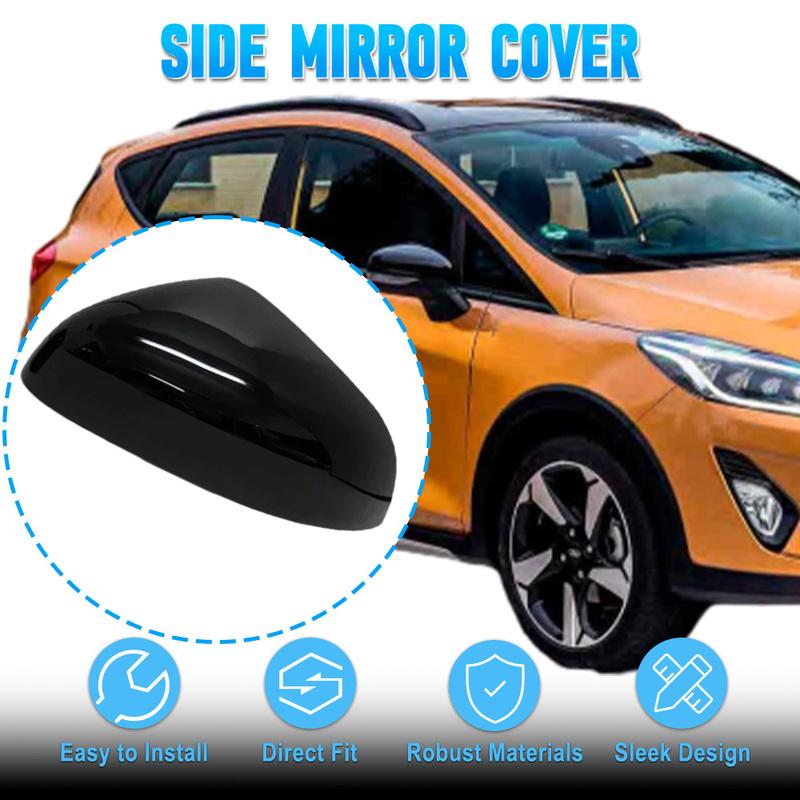 2Pcs Car Side Wing Rearview Mirror Cover Cap Decorate  Trim For Ford Fiesta MK8 2018    -2024 Carbon Fiber Black