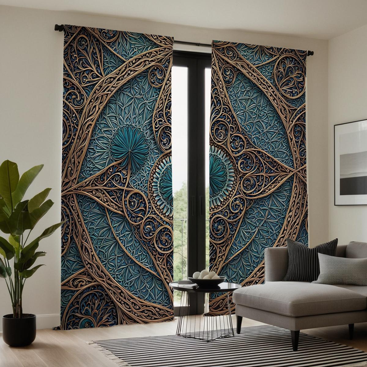 

2 шт. HD Юго-Восточная Азия этнический фон резной декоративный занавес Синий занавес с цифровой печатью Стиль украшения дома decora W52H63inchW132H160cm